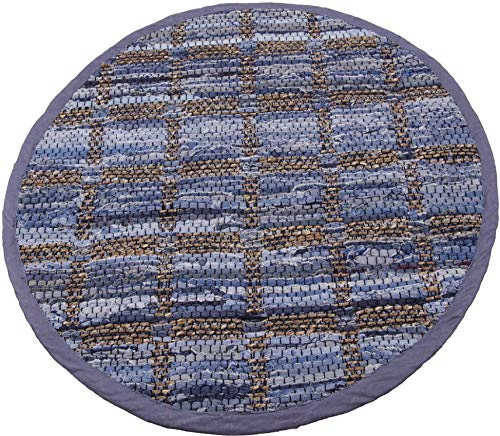 Bestlivings Flickenteppich Rund 90 cm Ø aus handgewebter Baumwolle in Jeans Square - viele Variationen