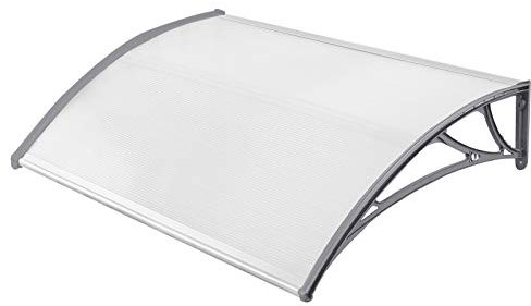UISEBRT Auvent de Porte 150 x 100cm - Marquise de porte d’entrée en polycarbonate transparent, Gris