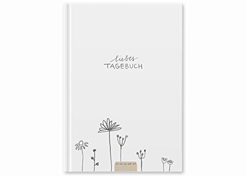 Liebes Tagebuch, großes Notizbuch und Tagebuch für Erwachsene, Mädchen und Jungen, liniert, 120 Seiten, 80 g Recyclingpapier weiß, Hardcover 18x24,5 cm mit Linien, mit Blumen