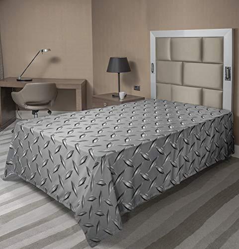 Ambesonne Grey Flat Sheet, Fence Design Netting Display Diamond Plate Effects Chrome Motif Print Illustration, Soft Comfortable Top Sheet Decorative Bedding 1 Piece, Twin Size, Silver Grey