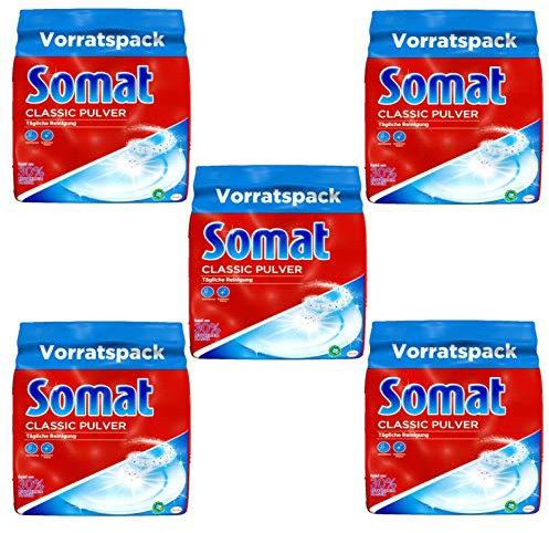 Somat Classic Pulver, Spülmaschinenreiniger für die tägliche Reinigung, entfernt hartnäckigste Flecken bei jeden Spülgang, schonend für die Umwelt, 5x 960g