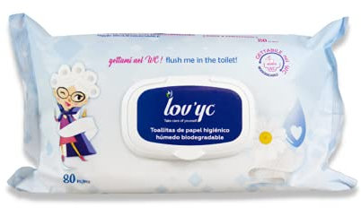 Lov'yc Toallitas Húmedas Papel Higiénico U. Con Camomila, Biodegradable, Blanco, 80 Unidad