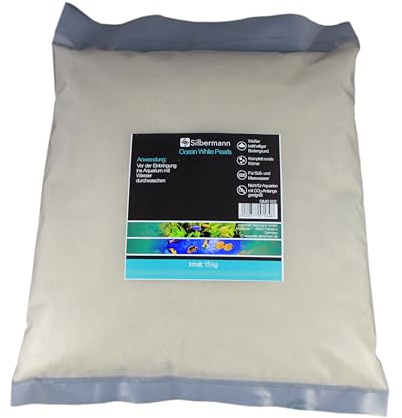 Silbermann Ocean White Perls, weißer kalkhaltiger Bodengrund für Meerwasser und Süßwasser Aquarium und Terrarium, Aquarienkies, Aquariensand 0,5-2 mm Körnung, 15 kg