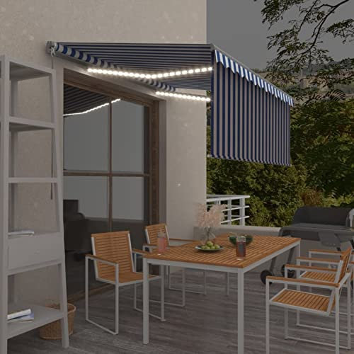ZEYUAN Gelenkarmmarkise Einziehbar mit Jalousie, Balkon Markise, Sonnenschutz, Balkon überdachung, Sonnenmarkise, Terrassen-markisen, 3x2,5m Blau & Weiß