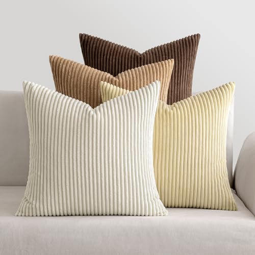 MIULEE Kissenbezug 40x40 4er Set Kordsamt Kissenhülle sofakissen Brown | Weiche Kissenhülle Dekorative Sofakissen Quadratische Dekokissen Zierkissenbezug Gestreifte Kissenbezüge für Wohnzimmer