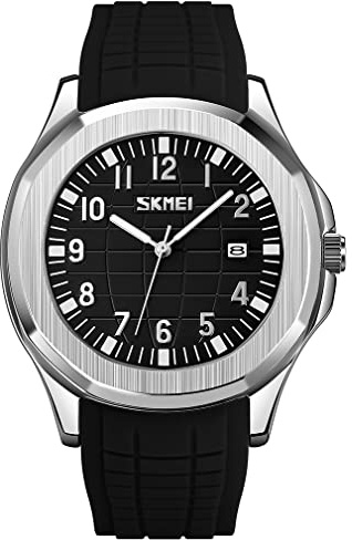 SKMEI Armbanduhr, für Herren, Silikon, leicht ablesbar, wasserdicht, Sport, Freizeit, modisch, analog, Quarz, leuchtend, Geschenk für Väter, Schwarz