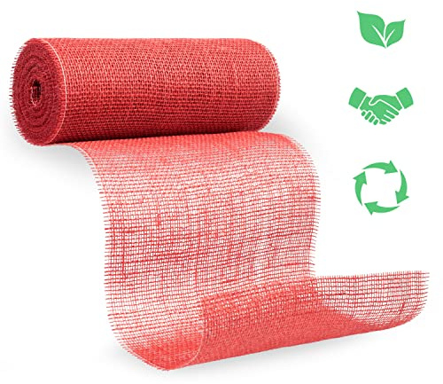 benycs Jute Tischläufer Rolle für Tisch- und Hochzeitsdeko, Tischband aus 100% Natur Leinen-Jutestoff, 30cmx10m (Rot)