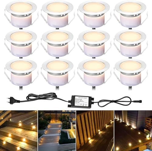 SUBOSI 12er LED Einbaustrahler Bodeneinbauleuchte 1W Ø45mm IP67 wasserdichtled Einbauleuchte Terrasse Küche Garten Led Lampe Warmweiß
