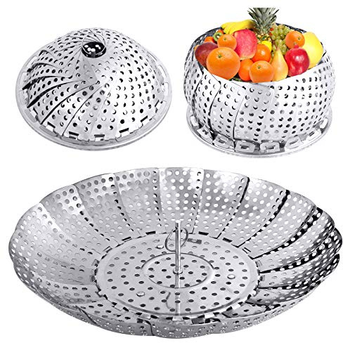 Small Veggie Vegetable Steamer Basket, Folding Steaming Basket, Collapsible Steamer Baskets for Cooking Food, Expandable Fit Various Size Pot(5.3 to 8.5) YLYL