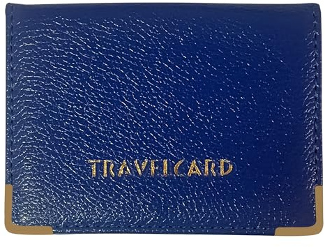FATASH Travel Card Holder, PU Leather Oyster Card Cover, Bus Pass, Rail Ticket, Photo ID Wallet with 4 Pockets, Compact & Slim Unisex RFID Blocking Credit Card Case for Men, Women & Kids - Blue