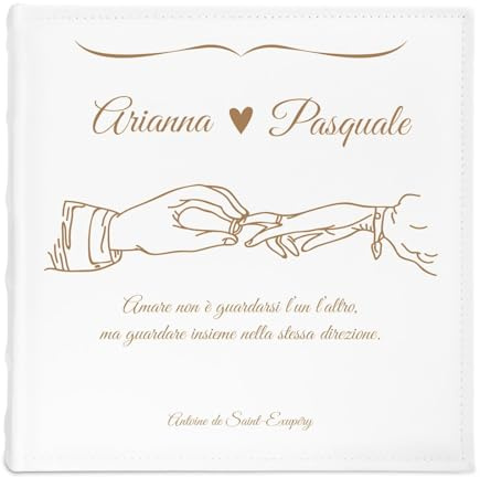 Maverton Album fotografico - incisione personalizzata - 50 fogli bianchi con tasche - album da 500 fotografie - pensiero per coppia - per anniversario di matrimonio e per le nozze - Fedina