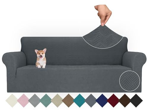 Ystyle Funda Sofa 4 Plazas Ajustable, Fundas para Sofa Elasticas, Funda De Sofa Anti Gatos Perros, Sofa Cover con Reposabrazos, Jacquard Fundas Cubre Sofa Ntideslizante Lavable, Gris Oscuro