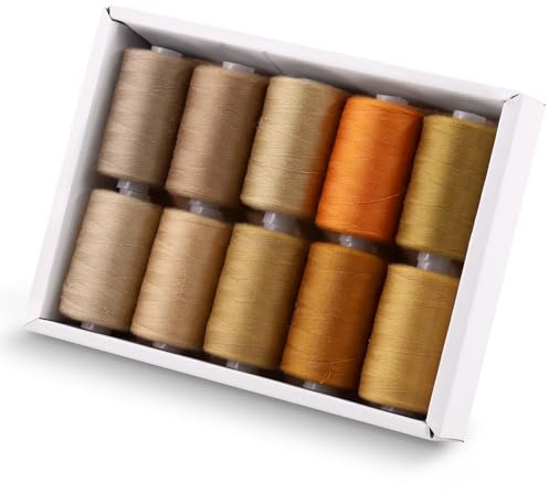 Tanstic 10Pcs Nähgarn, 10 Farben Polyester, 1093 Yards (1000M) pro Spule, Nähmaschine & Handnähgarn - Braune Farbtöne