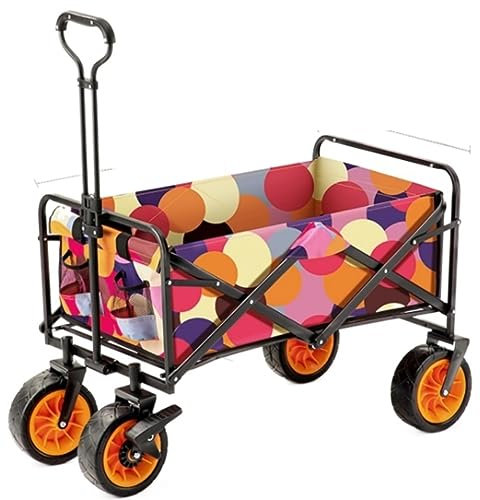 Bollerwagen Einkaufswagen Mit 4 Rädern, Zusammenklappbar, Tragbar, Für Den Transport Von Gütern Im Freien, Schubstange, Abschleppwagen, Campingwagen, Lebensmittelwagen Gartenanhänger ( Color : B )