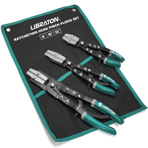 LIBRATON Ratchet Hose Clamp Pliers - 3pc Set, Automotive, Radiator Hose tool, 8-12Flexible, Storage Bag Included
