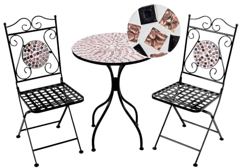 Beliani Conjunto de balcón Mesa y sillas jardín de Metal Negro Estilo Vintage Mosaico Negro Carpino