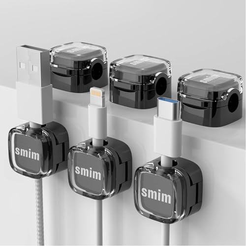 6 Pack Cable Tidy Clips Adjustable Cord Organiser Magnetic Cable Management Self Adhesive Wire Holder for Desk, Nightstand, Charging Cables, HDMI, USB, Audio Cable, Office, Home, (Black)