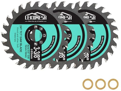 LEKOMESH TCT Hoja Sierra Circular - 3pcs 85mm 24T Disco de Corte Circular para Madera, TCT Disco de Corte para Madera Plástico con Arandela (10-15mm)