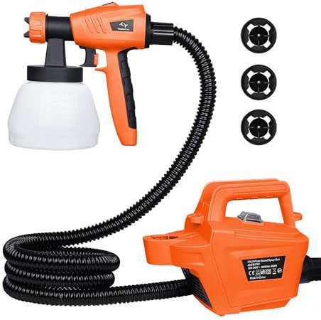 Fence Paint Sprayer Tilswall Pro 800W, Electric HVLP Paint Spray Gun with 3 Nozzle Sizes, 3 Spray Patterns, and 1300ML Detachable Container for Fences, Sheds, Decking, Garden Furniture (Orange)
