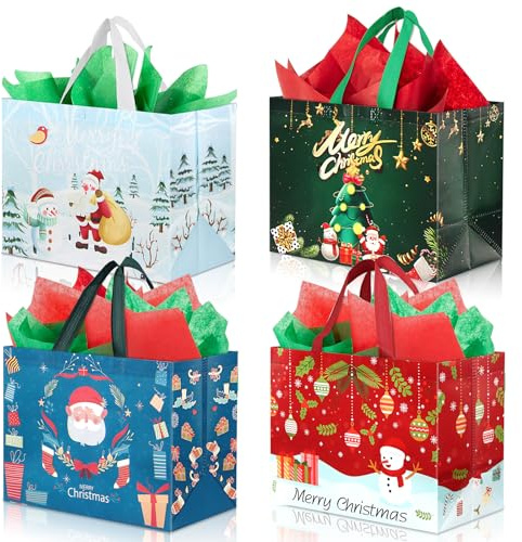 8 Stück Weihnachtssackerl, Weihnachtstüten 32.5 X 25 X 17 cm Weihnachtstüten Groß Xxl, Non-Woven Weihnachten Geschenktüten, Geschenksackerl Weihnachten With Handles, Geschenktüte Nikolaus