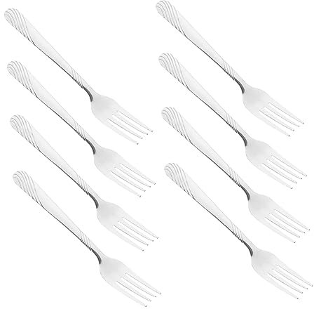 OKUMEYR Juego De 8 Tenedores De Acero Inoxidable Mango Largo, Diseño Ondulado Antigoteo, Aptos Para Bistec y Barbacoa, Vajilla Resistente Para Restaurante y Uso Doméstico