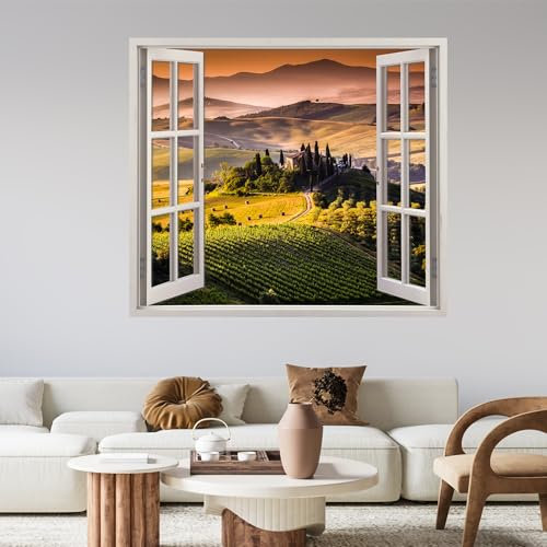 GRAZDesign Wandtattoo Fensterblick Fenster Toskana Landschaft Wandsticker Bild Wandaufkleber Wall Sticker Wohnzimmer Schlafzimmer - 80x70cm