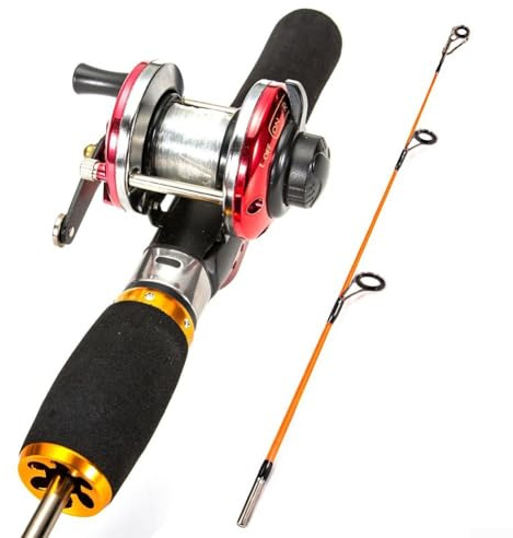 Canna da pesca per bambini, 52 cm, a due sezioni, canna da pesca su ghiaccio per giovani pescatori avventure (canna + mulinello)