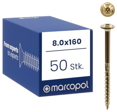 Marcopol Holzbauschrauben mit Tellerkopf 8 x 160 mm 50 Stück TX40