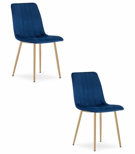Best For Home stol – marinblå sammet/träfärgade ben x 2