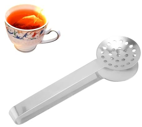 Teebeutel-Quetschzange, Edelstahl-Teesieb-Spender Greifer Zubehör für Teeliebhaber Geschenke (Silber)