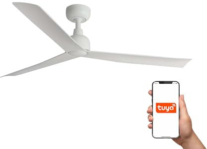 Faro Marine Ventilatore da soffitto a 3 pale di medie dimensioni, bianco opaco, sistema Tuya Smart