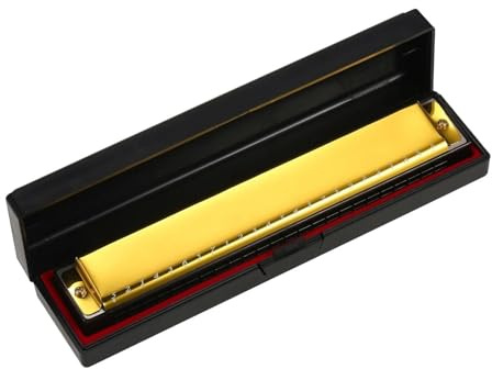 Mundharmonika professionelle Harfe Tonart C 24-Loch-Polyphonie diatonische Mundharmonika mit Koffer für Blues-Folk(Gold)