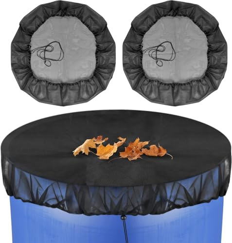 Yunova Set di 2 contenitori per acqua piovana – rete di protezione per foglie, rete per insetti, copertura per barile d'acqua, diametro 60 cm, nero, poliestere, per giardino, composter, esterni, con