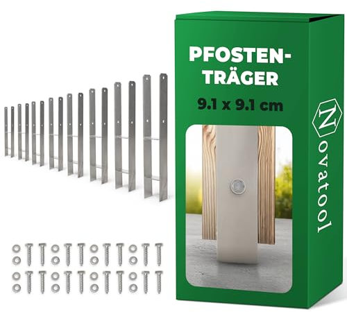 Novatool Set di 8 manicotti a incasso a forma di H, 91 x 91 x 600 mm, manicotto per ombrellone da terra, pali in legno, picchetto da infilare, zincato, con viti