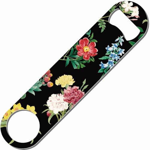 CREATCABIN Décapsuleur Plat en Forme de Fleur Noire en Acier Inoxydable Robuste et Rapide pour Barman Cuisine Bar Restaurant Homme et Femme Fournitures de Fête 4x18cm