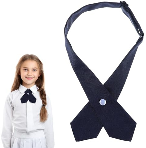 Adjustable French Uniform Ties for Girls, Solid Color Pre-tied School Uniform Ties, Cross Women Bow Tie Navy Blue for School Girls, Criss-Cross Neck Tie for Girl Boy