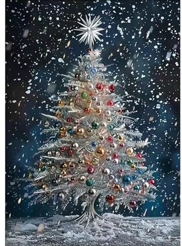 5D Diamond Painting Weihnachten Baum, Diamant Malerei Winter Schnee Deko, DIY Weihnachts-Diamantbild Set für Erwachsene Anfänger, Vollständiges Rundsteine Diamond Art Kit für Wanddekoration, (30x40cm)