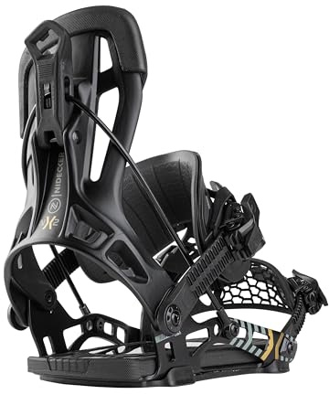 Nidecker Flow NX2 Hybrid - Fijaciones para snowboard – Negro – Sistema de doble entrada con placa base de aluminio y correa híbrida – Talla L