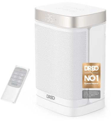 Dreo Heizlüfter Energiesparend Klein, 1500W Heizung Elektrisch mit Thermostat, 70° Oszillierend Elektroheizung, PTC Keramik Heizlüfter Leise, ECO-Modus, 12-Std-Timer, Überhitzungs- & Kippschutz, Weiß
