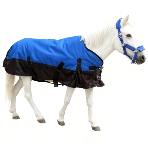 Mini-Pferd/Pony/Fohlen/Miniatur Weidedecke, mittelschwere Winterdecke für Pferde, 1200 Denier wasserdicht & atmungsaktiv, 220g Füllung (Blau, 139,7 cm)