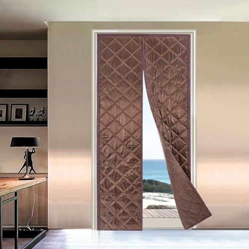 Lumivew Magnetischer Wärmeschutz Türvorhang Kaffee, 0.95x2.1m (37.4x82.68in) für 36x82 Zoll Türen, Wasserdicht Winddicht Energiesparend Ohne Bohren, Kälteschutz für Balkontür, Kellertür, Terrassentür