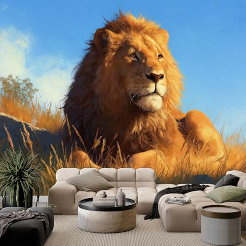 Fotomurales 3D animal león 400x280 cm Papel Pintado Fotográfico, Decoración De la Pared Murales para Salón, Dormitorio, Habitación para Niños, Pared de TV