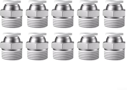 PC12-04 Lot de 10 connecteurs de tuyau pneumatique à connexion rapide pour tube en nylon PU de 12 mm, circlip en acier inoxydable et joint en caoutchouc, 0-1,0 MPa, 0-60 °C - Blanc PC12-04