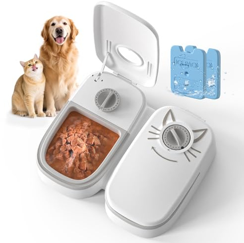 SYNPACTEON Automatic 2-Meal Wet Food with 2 Ice Packs Cat Feeder | 48H Timed, Wet Cat Food Refrigerated Dispenser, 2 Ice Packs, For Puppies and Kittens, Yogurt and Canned