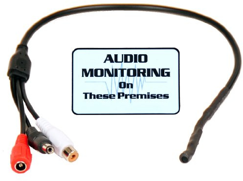 Videosecu High Sensitive preamp mini audio pickup piccolo Spy microfono con bypass di alimentazione per sicurezza audio suono registrazione vocale monitoraggio e bonus warning Decal WD4