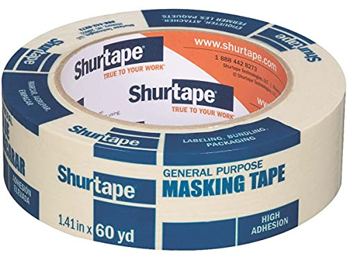 Shurtape CP 105 General Purpose Grade, Medium-High Adhesion Masking Tape, 36mm x 55m, Natural, 1 Roll (104467)
