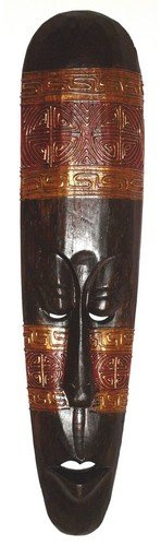 Wogeka Schöne 50 cm Ethno Holz Wand Maske Gold Deko Handarbeit Schnitzerei Afrika Maske33