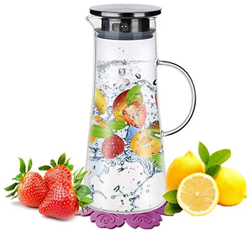 carafe en verre,boqo verre borosilicate et acier inoxydable couvercle et pichet,cruche à eau,résistant à la chaleur 1500 ml