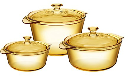 Visions Pyroceram Glass Flair 6Pc Casserole and Cookpot Pot Set, Brown