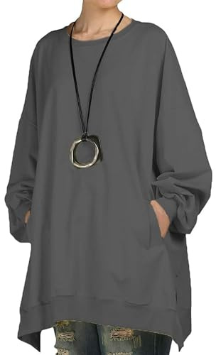 FTCayanz Donna Primavera Girocollo Felpa Manica Lunga Pullover Top Grigio XL
